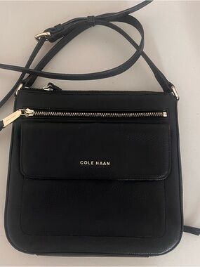 Cole Haan Black Leather Crossbody with Gold Hardware